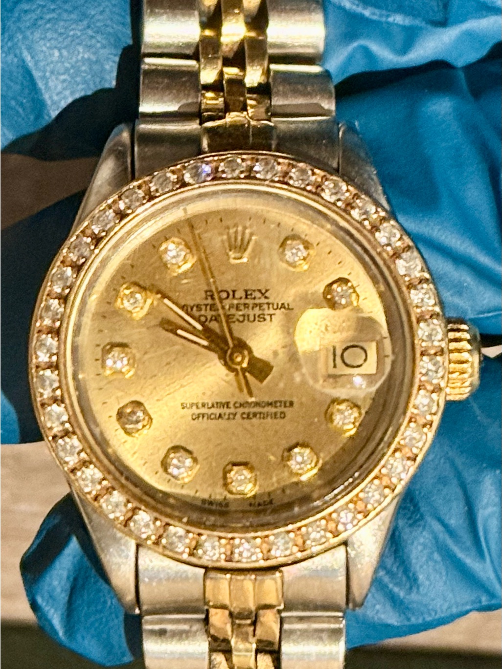 Rolex TwoTone Gold And Silver Diamond Bezel Datejust Watch